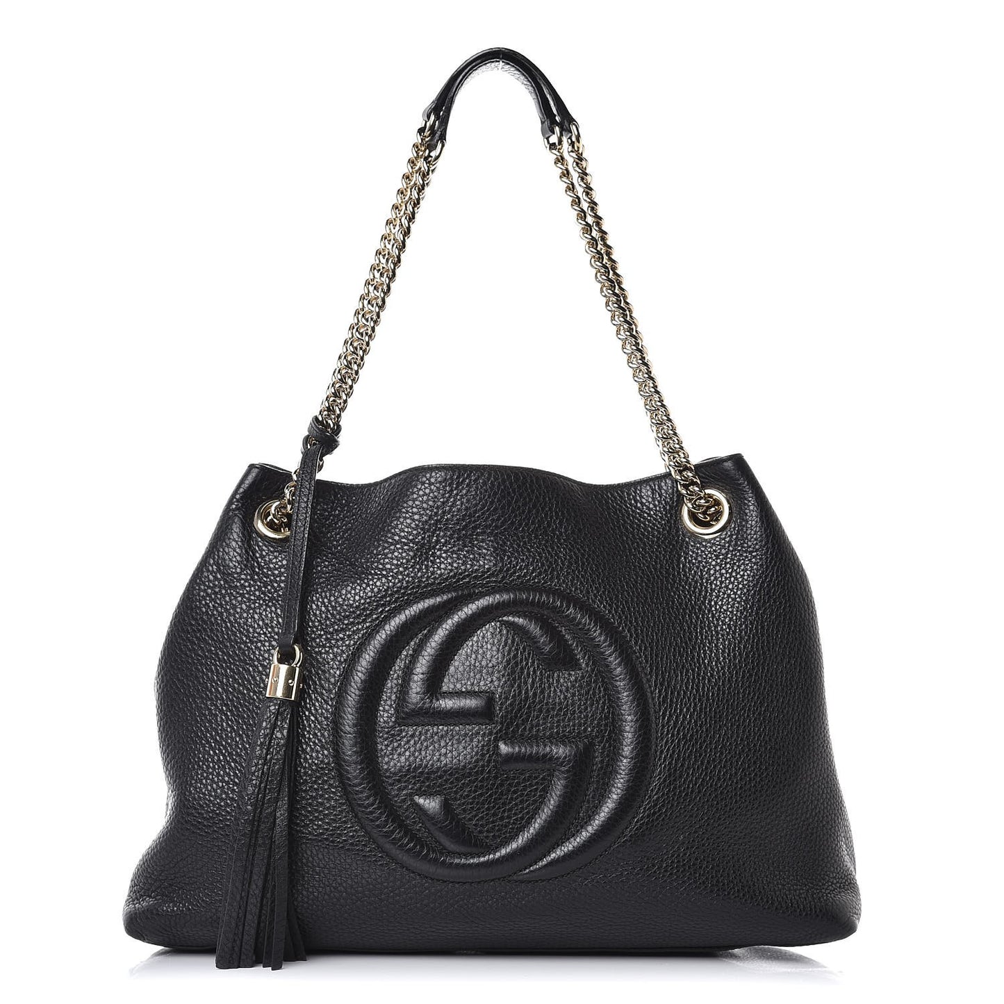 Pebbled Calfskin Medium Soho Chain Shoulder Bag Black