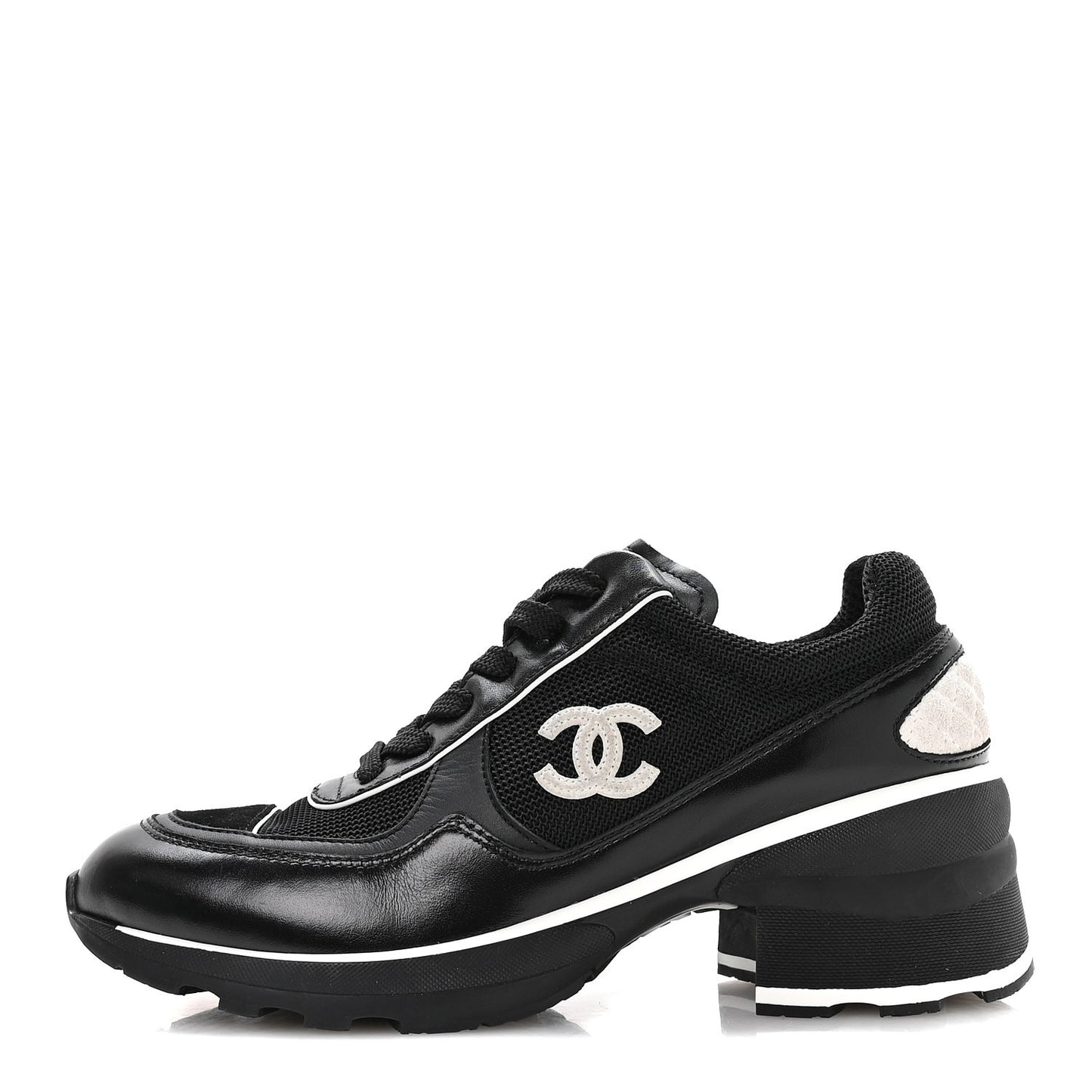 Mixed Fibers Suede Shiny Calfskin Womens CC Sneakers 39.5 Black