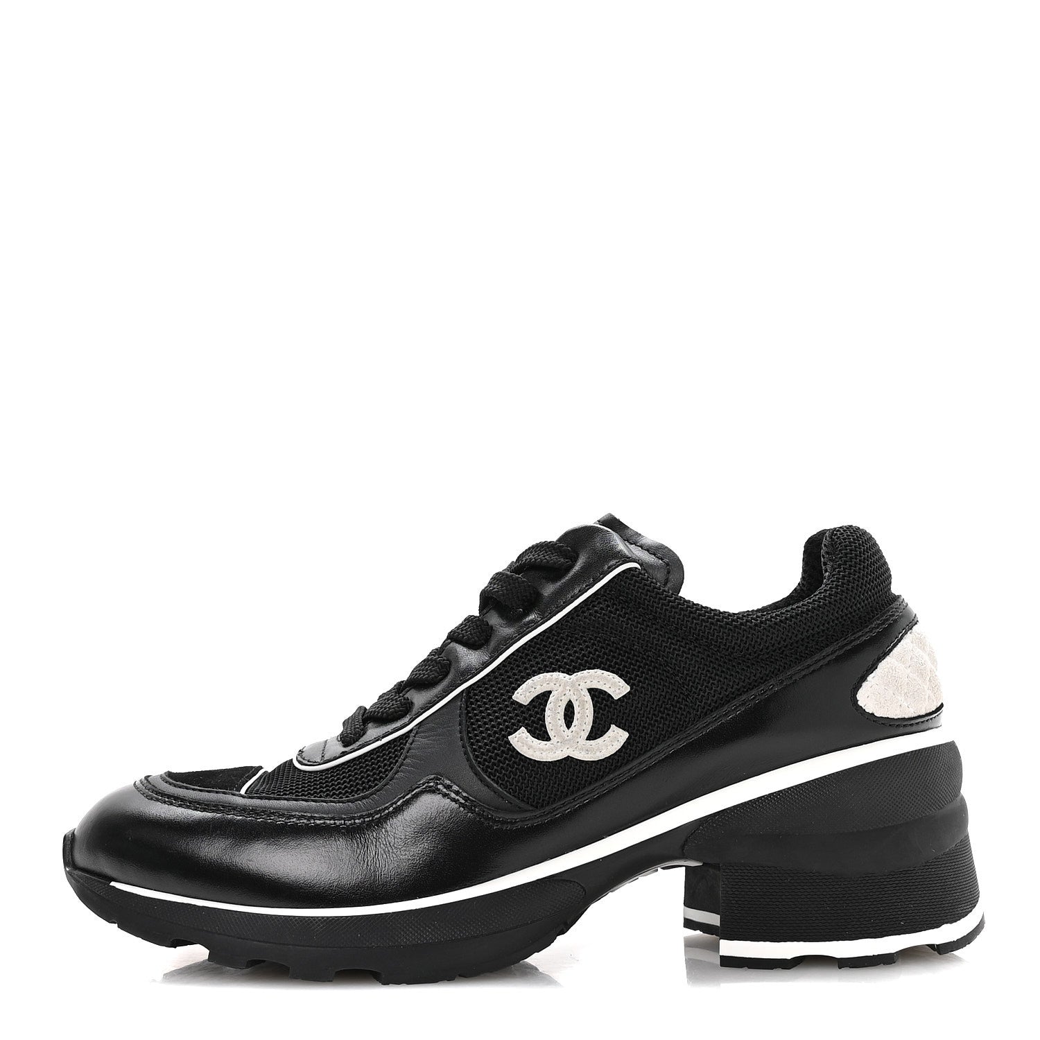 Chanel Mixed Fibers Suede Shiny Calfskin Womens CC Sneakers 39.5 Black 1 of 9