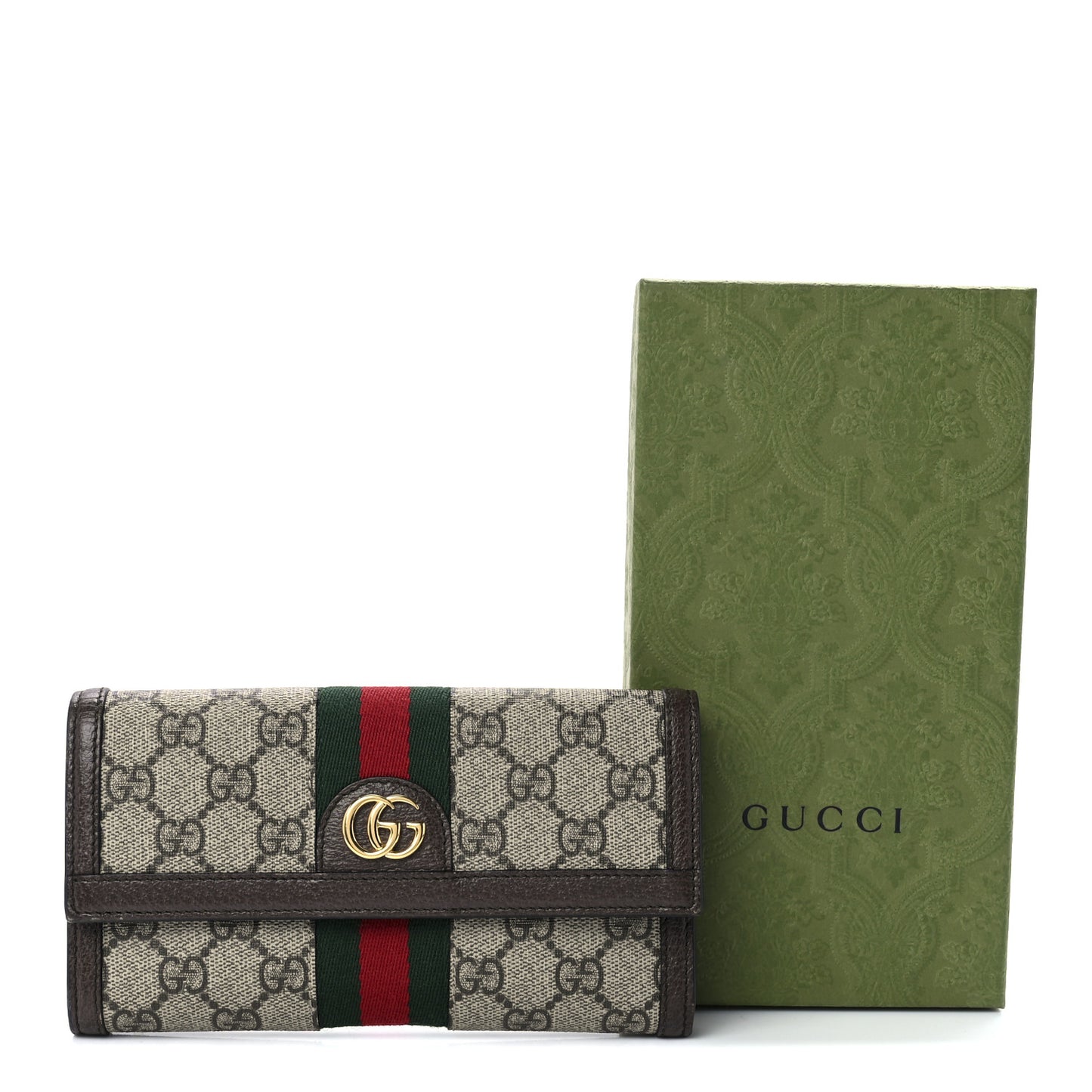 GG Supreme Monogram Web Ophidia Continental Wallet Brown