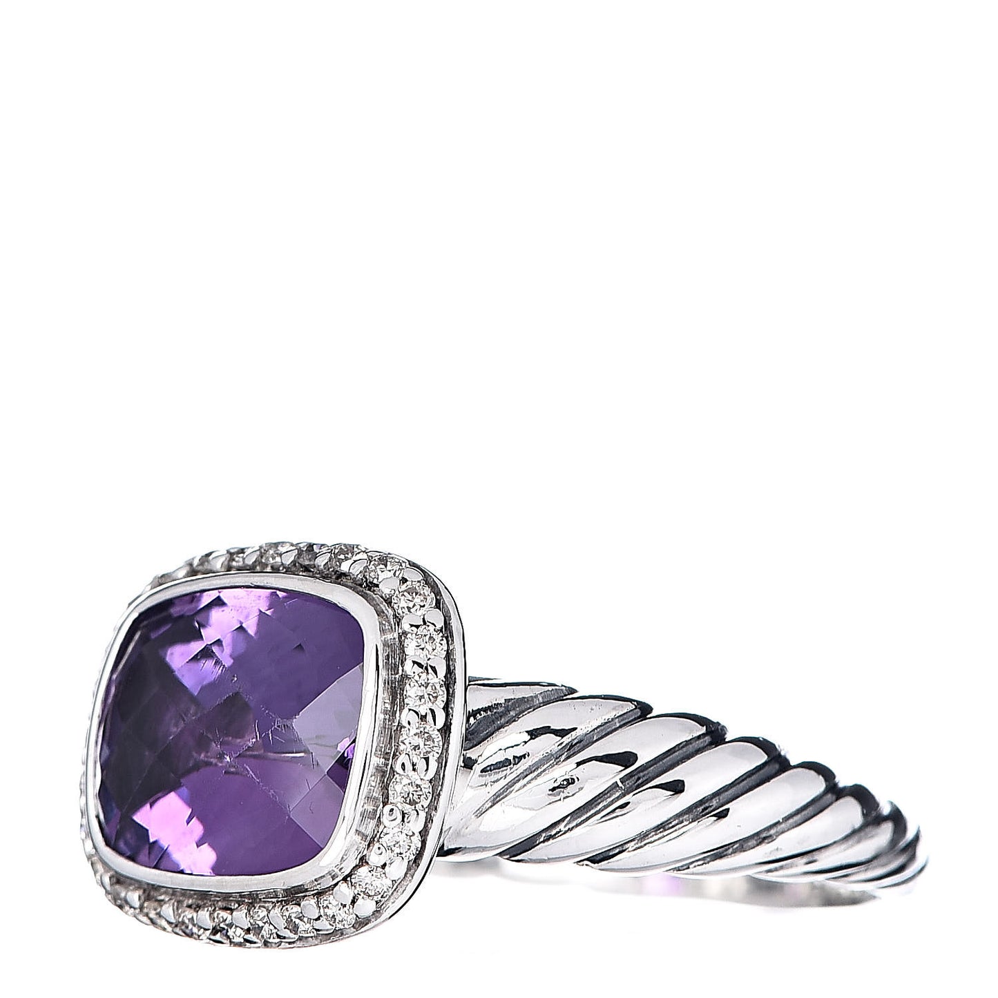 Sterling Silver Diamond Amethyst 10mm Noblesse Ring 56 7.75