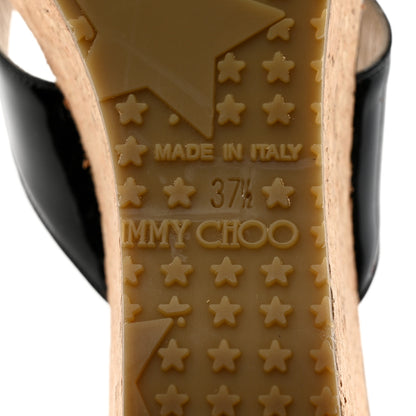 Jimmy Choo Patent Thong Platform Wedge Slide Sandals 37.5 Black 8 of 9