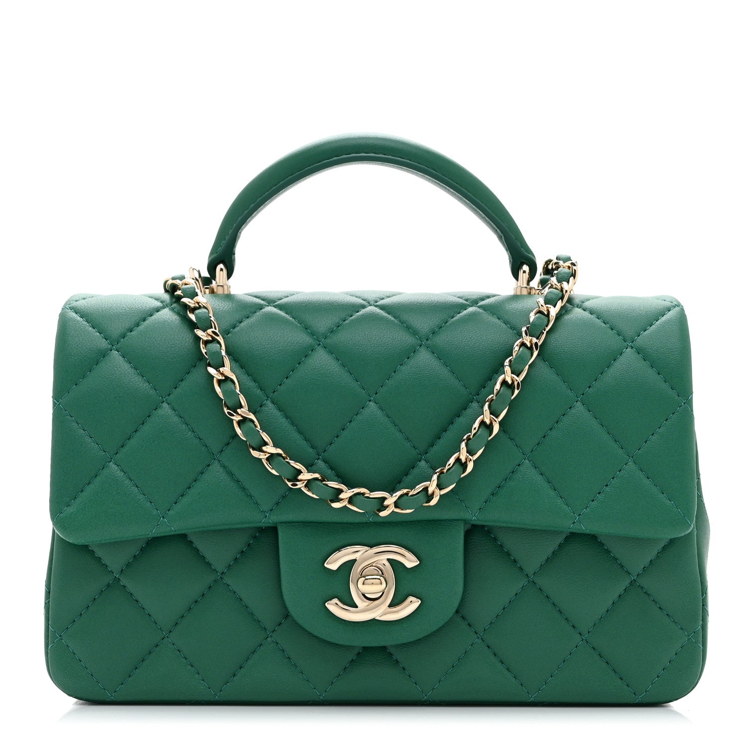 Chanel Lambskin Quilted Mini Top Handle Rectangular Flap Green 1 of 10