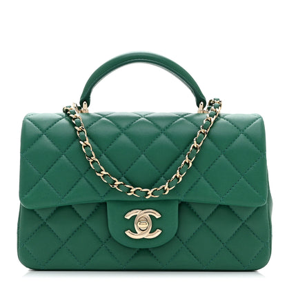 Chanel Lambskin Quilted Mini Top Handle Rectangular Flap Green 1 of 10