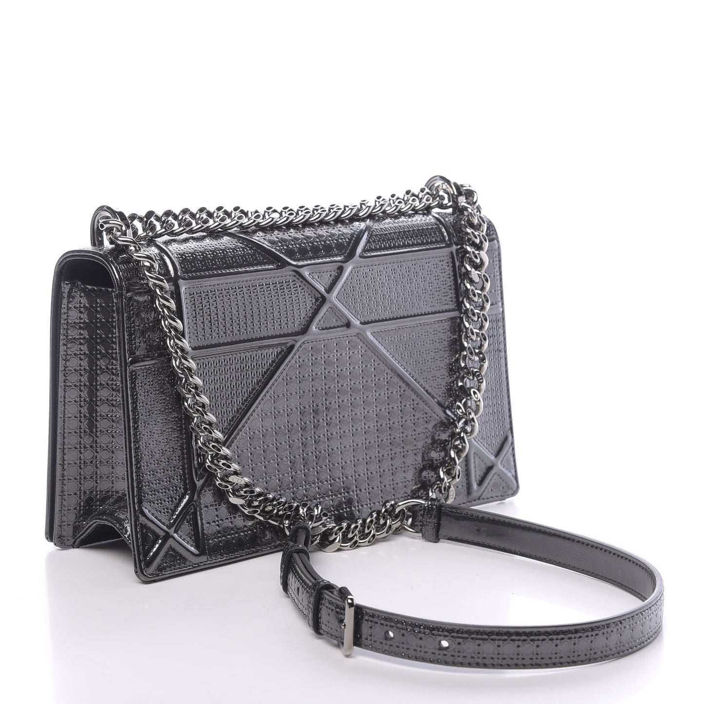 Metallic Patent Micro-Cannage Medium Diorama Flap Bag Onyx Black