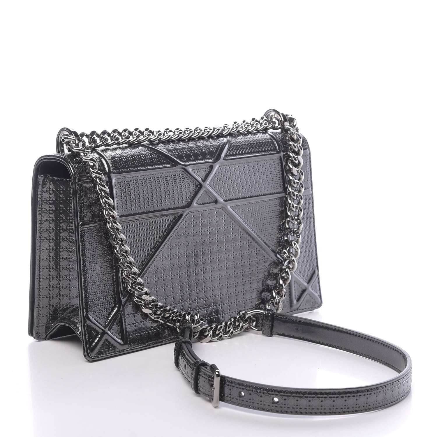 Christian Dior Metallic Patent Micro-Cannage Medium Diorama Flap Bag Onyx Black 3 of 11
