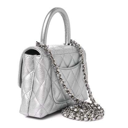 Chanel Metallic Caviar Quilted Coco Handle Clutch With Chain Silver 3 of 11