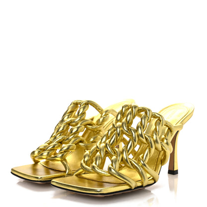Bottega Veneta Metallic Nappa Reflection Weave Stretch Mules Sandals 37.5 Gold 4 of 13