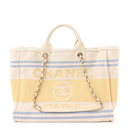 Chanel Striped Canvas Medium Deauville Tote Ecru Blue Yellow 1 of 13