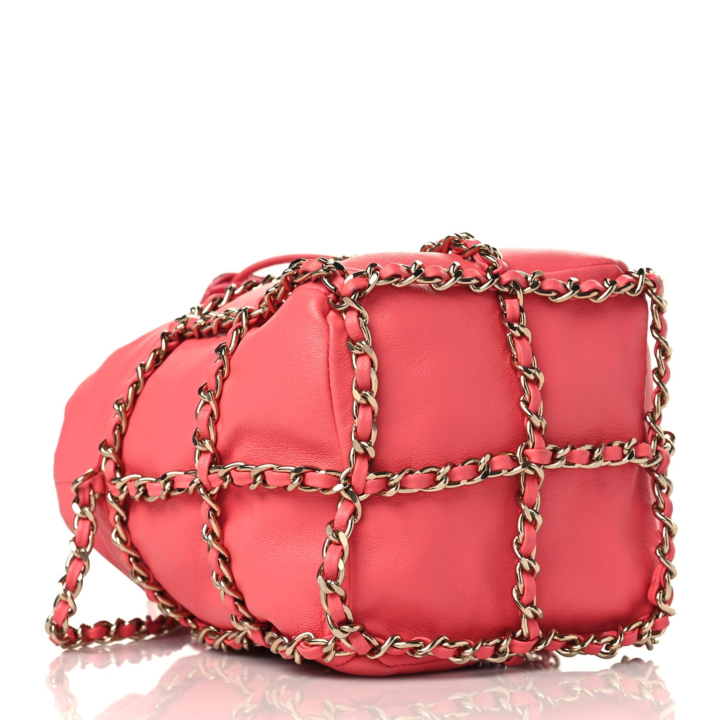 Lambskin Bucket Chain Drawstring Bag Pink