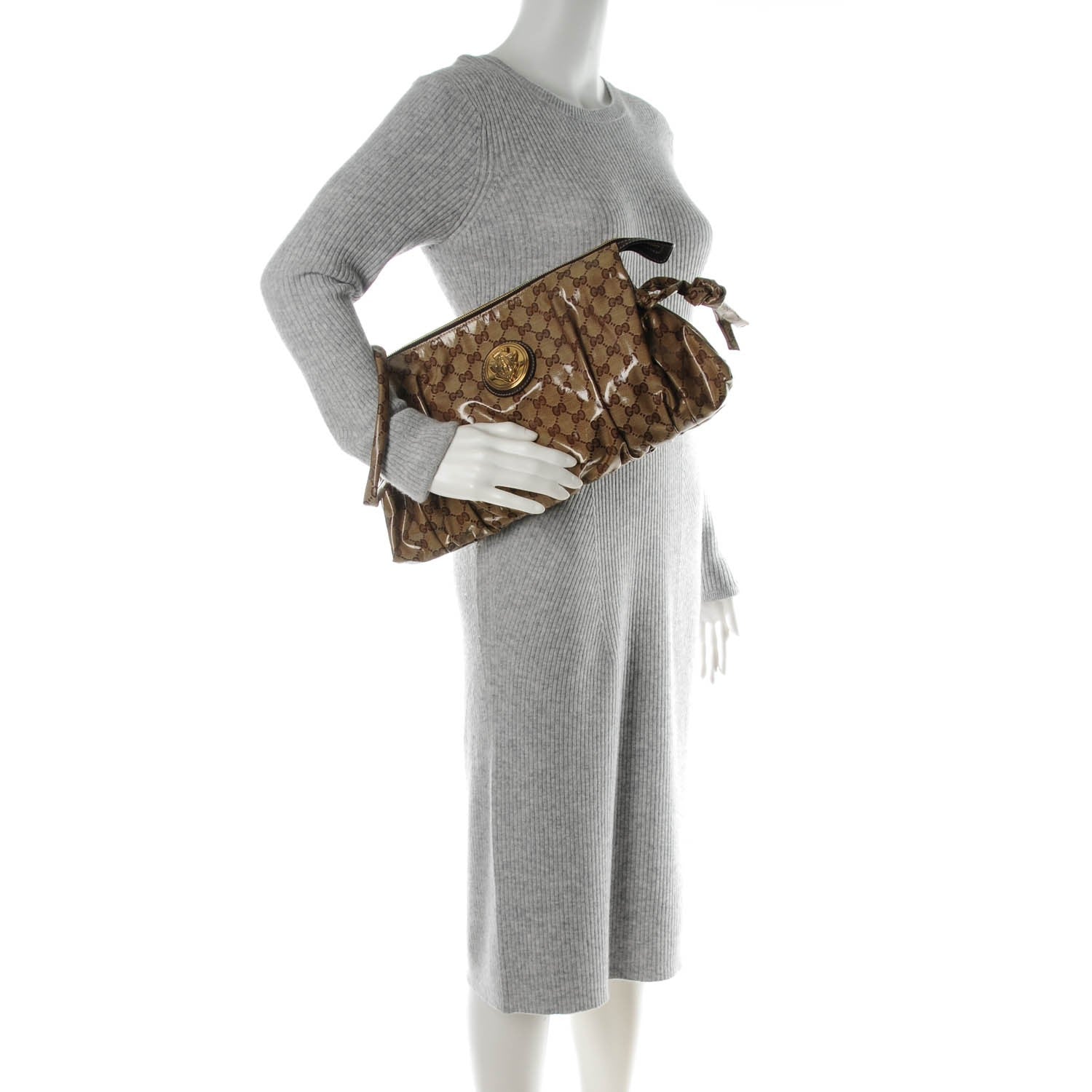Gucci Crystal Monogram Large Hysteria Clutch Brown 2 of 7
