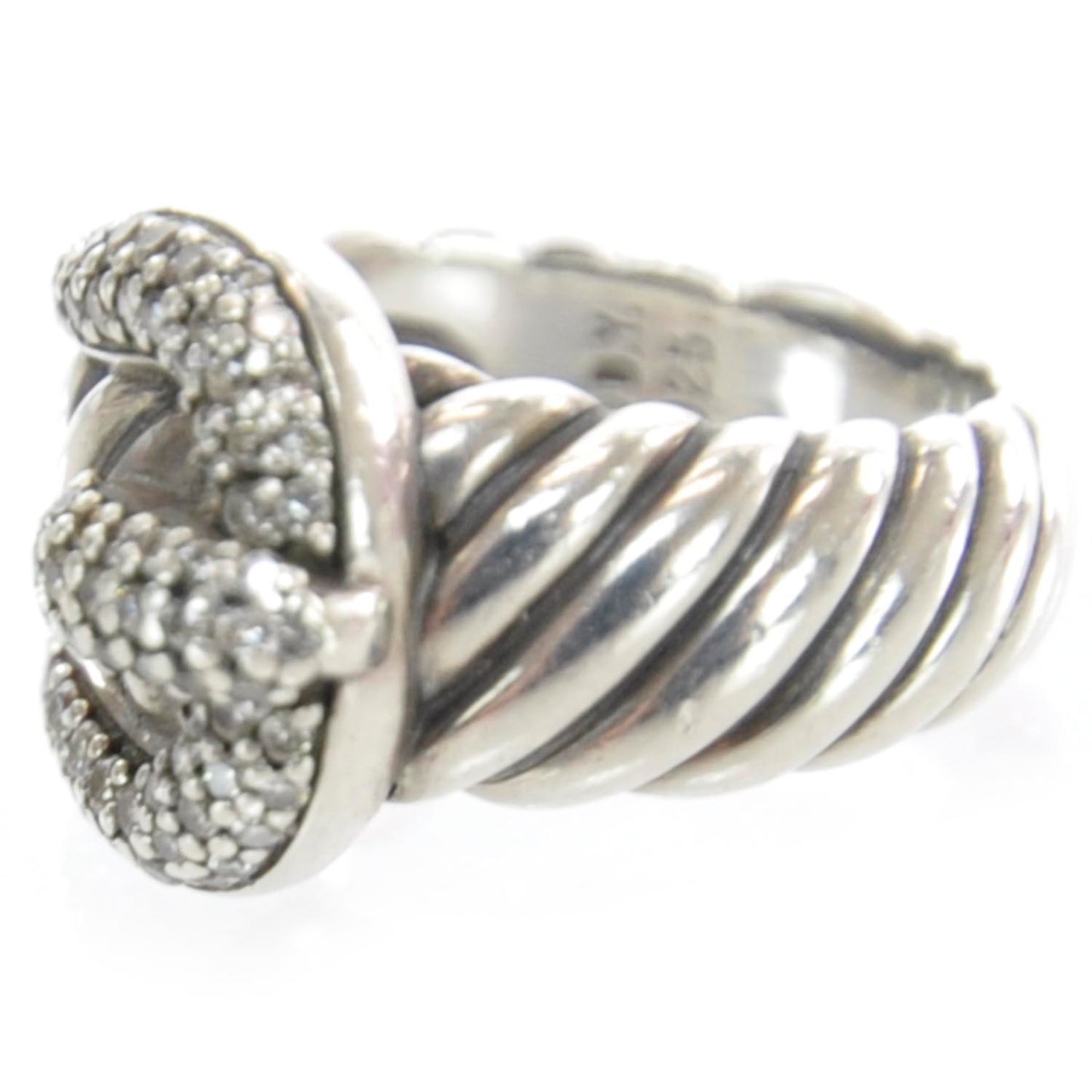 Sterling Silver Pave Diamond Buckle Cable Ring