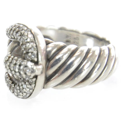 David Yurman Sterling Silver Pave Diamond Buckle Cable Ring 2 of 5