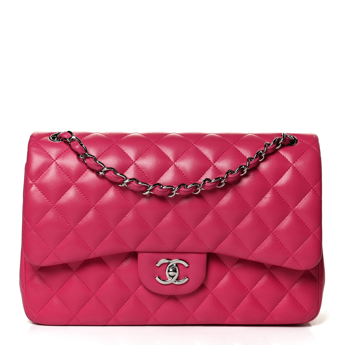 Lambskin Quilted Jumbo Double Flap Dark Pink