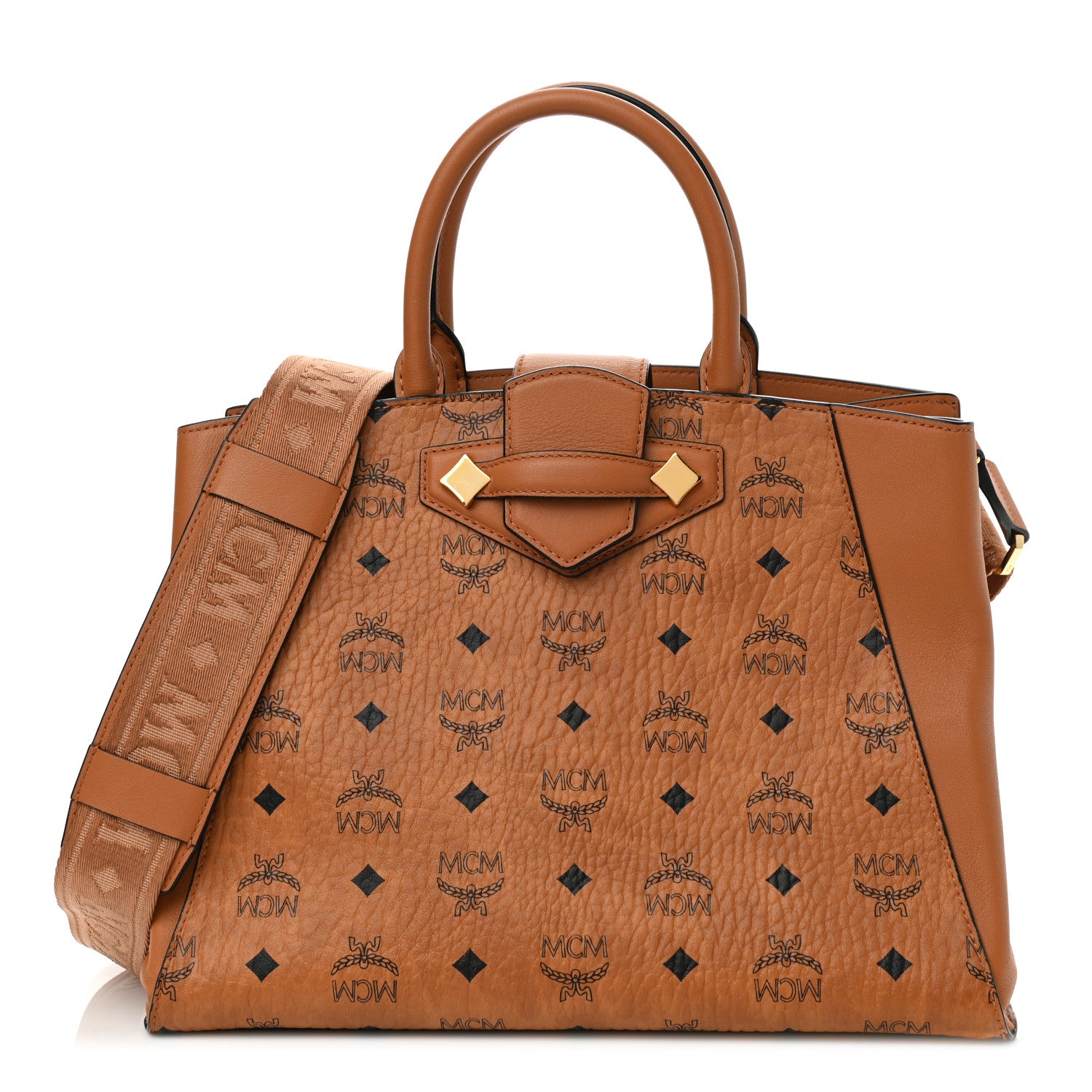 MCM Visetos Small Essential Tote Cognac 1 of 8