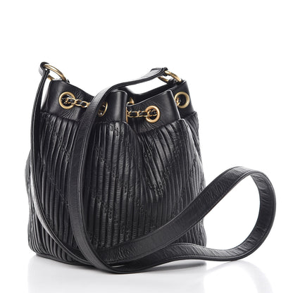 Chanel Iridescent Crumpled Calfskin Coco Pleats Small Drawstring Bag Black 3 of 9