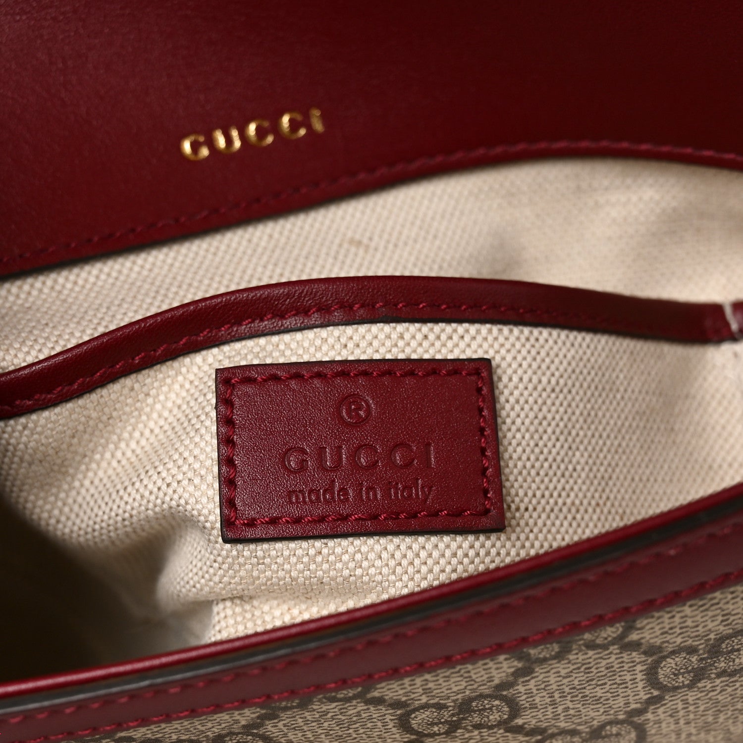 Gucci GG Supreme Monogram Horsebit 1955 Soft Small Shoulder Bag Beige Ebony Rosso Ancora 6 of 10