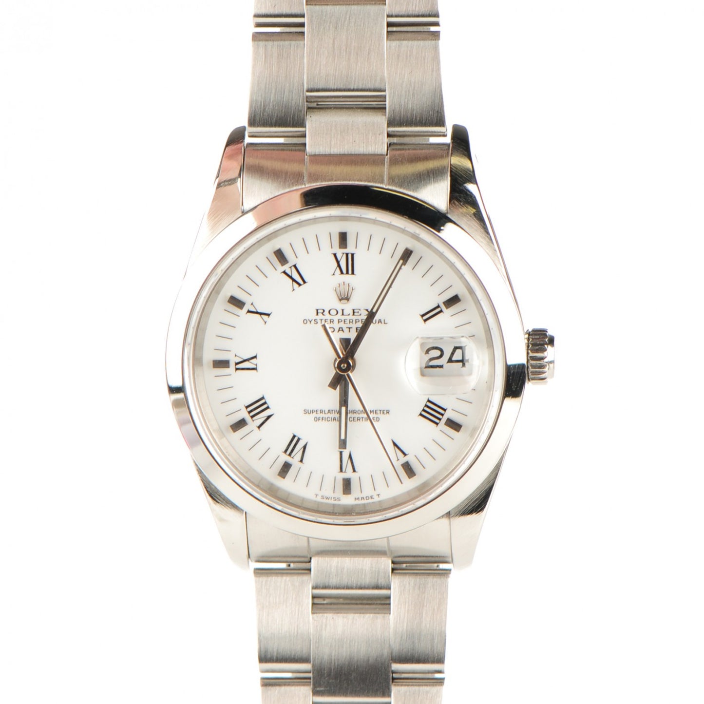 Stainless Steel 34mm Oyster Perpetual Date Watch White Roman 15200