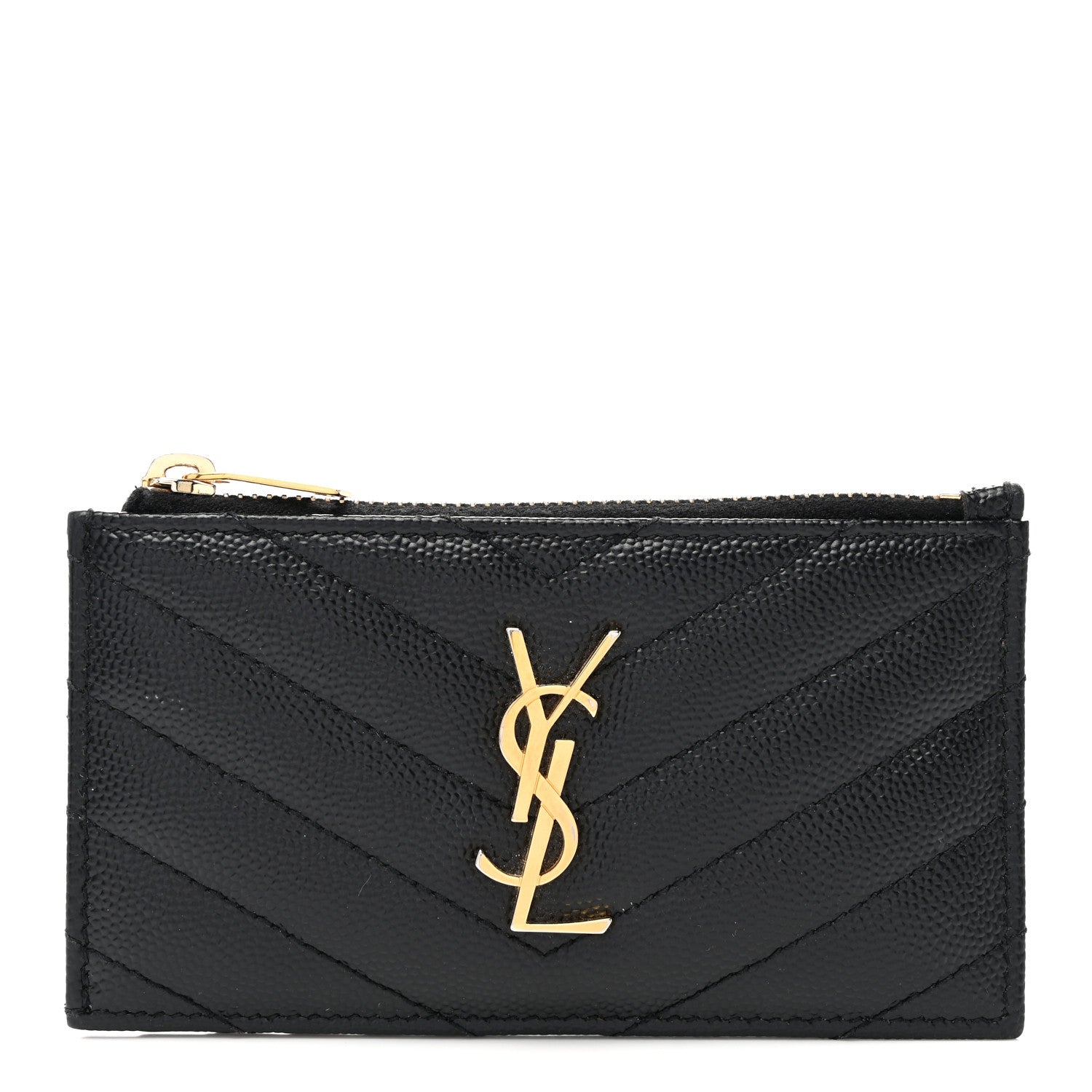 Saint Laurent Monogram Grain de Poudre 5 Fragments Zip Pouch Card Holder Black 1 of 7