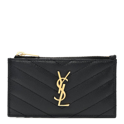 Saint Laurent Monogram Grain de Poudre 5 Fragments Zip Pouch Card Holder Black 1 of 7