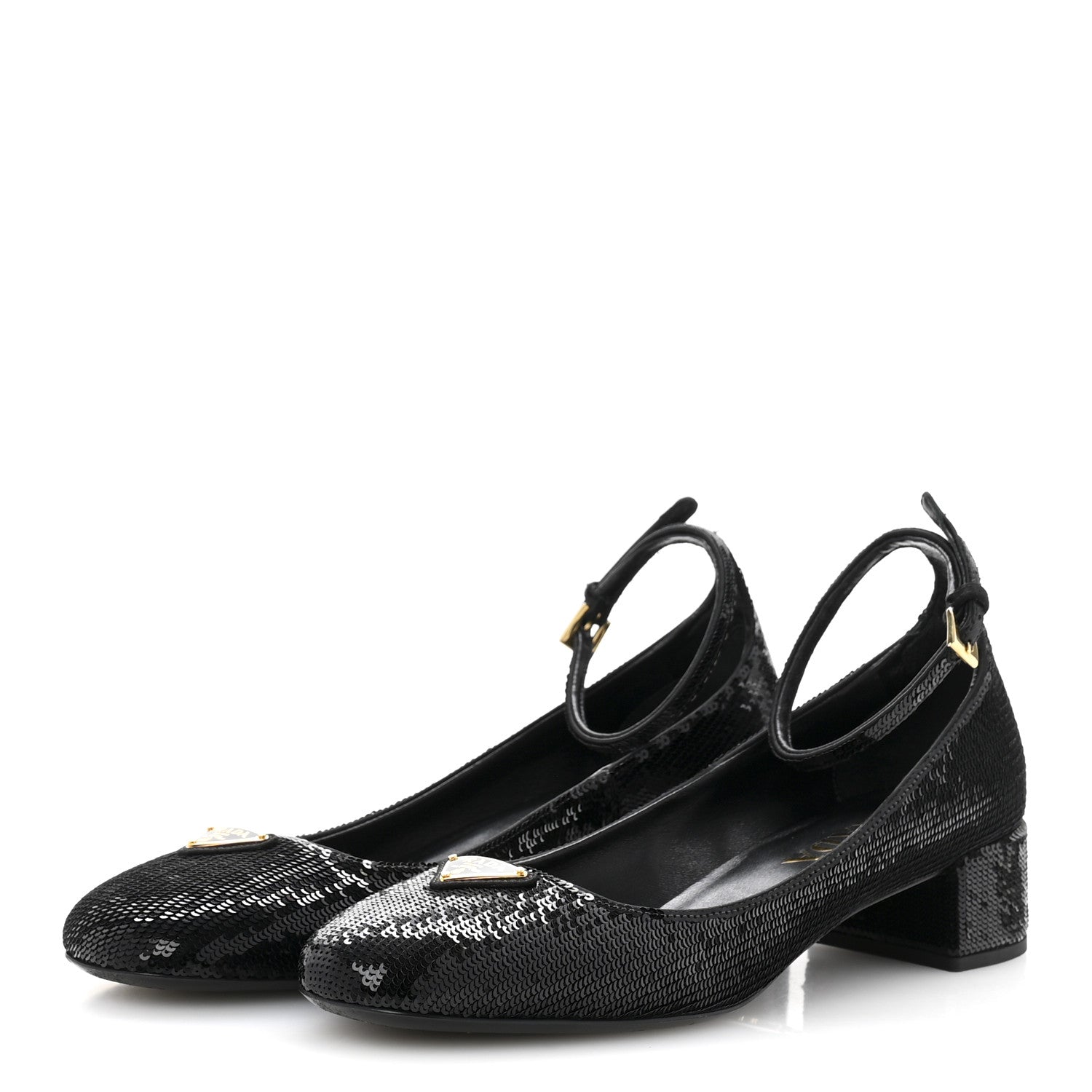 Prada Sequin Triangle Pumps 37.5 Black 4 of 11