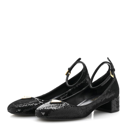 Prada Sequin Triangle Pumps 37.5 Black 4 of 11