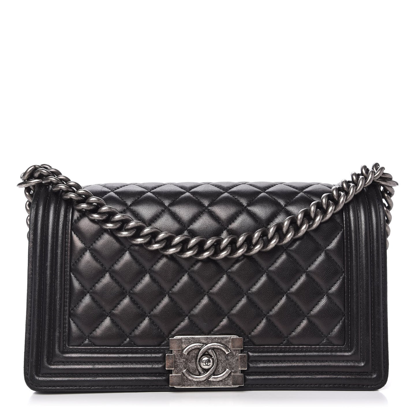 Lambskin Quilted Medium Boy Flap Black