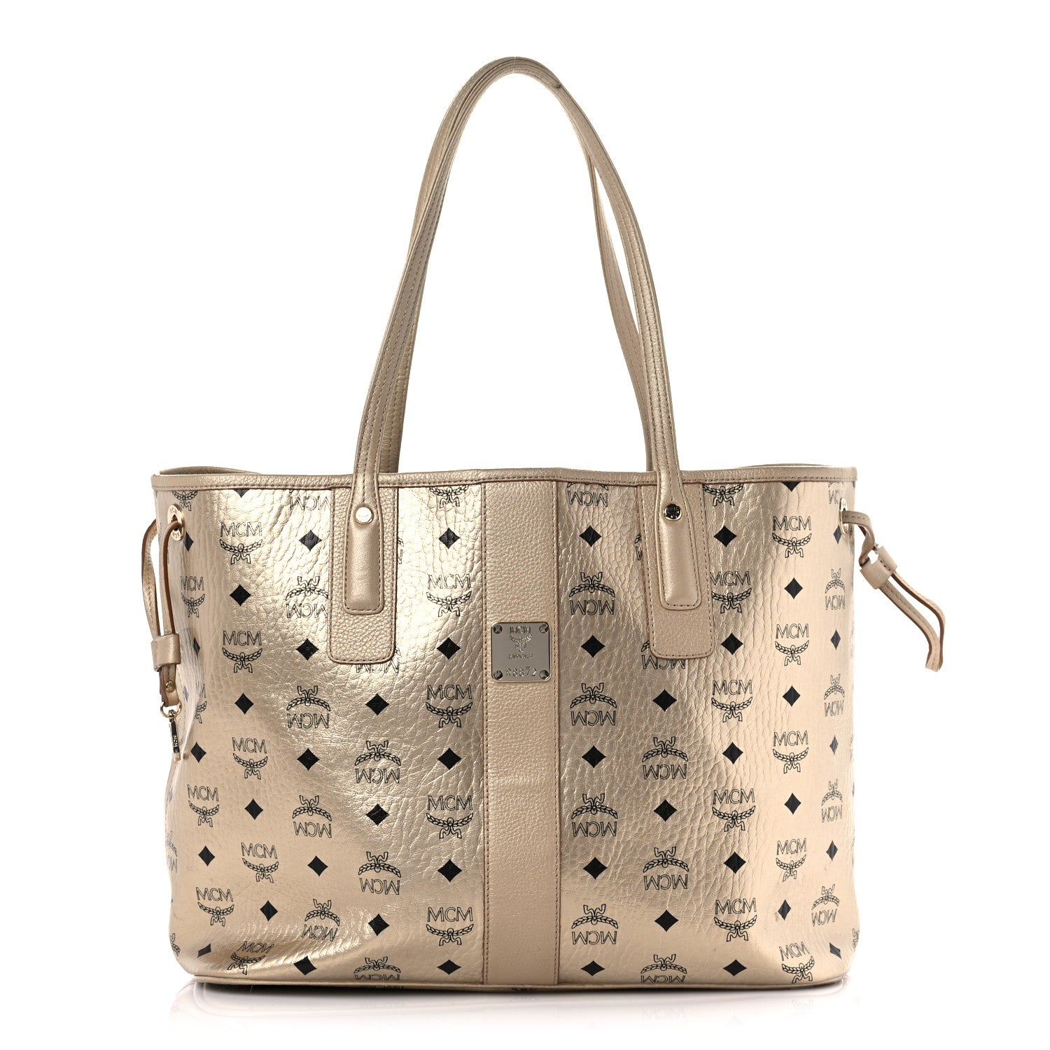 MCM Metallic Visetos Medium Liz Reversible Shopper Tote Gold 3 of 21