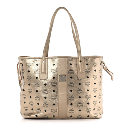 MCM Metallic Visetos Medium Liz Reversible Shopper Tote Gold 3 of 21