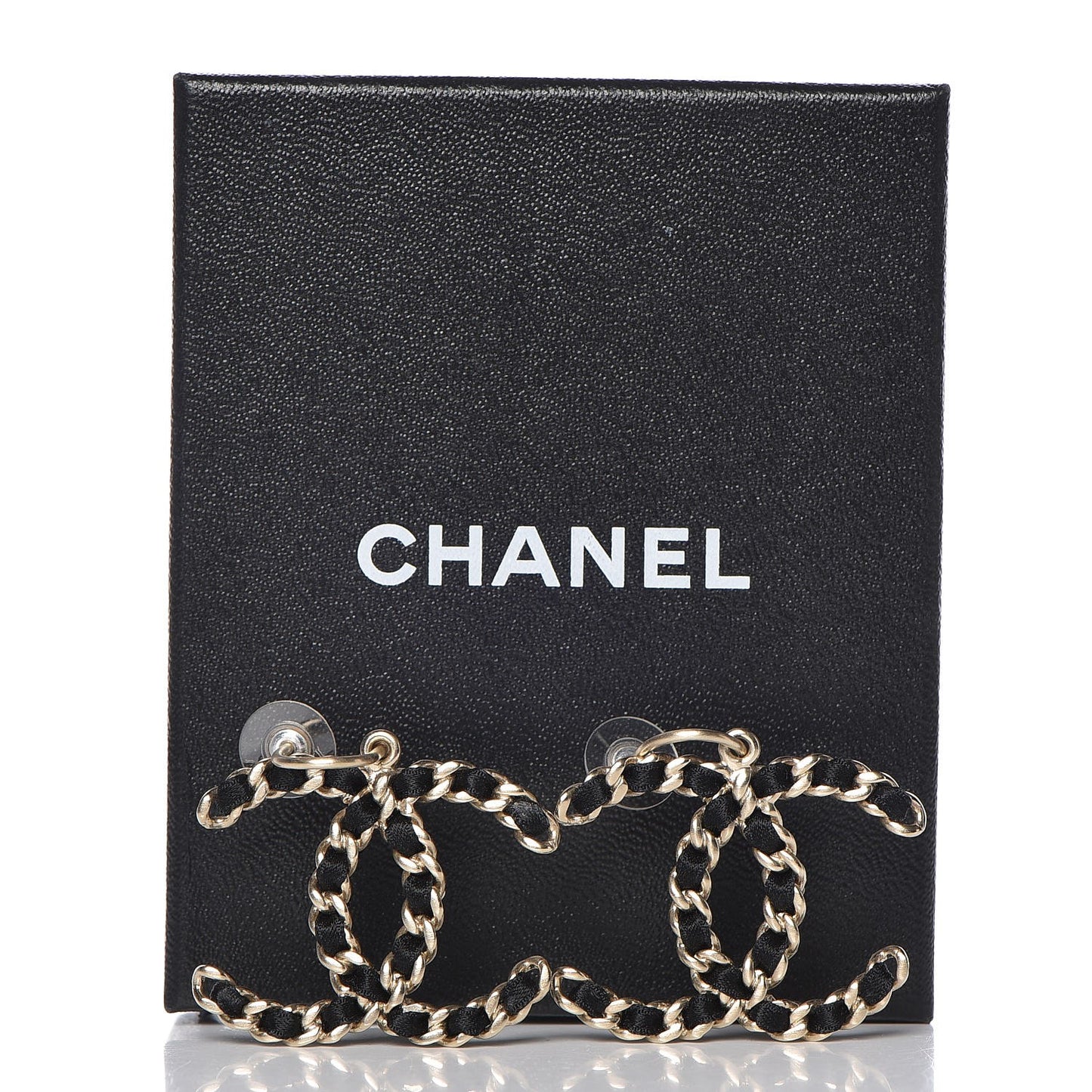 Satin CC Chain Earrings Light Gold Black