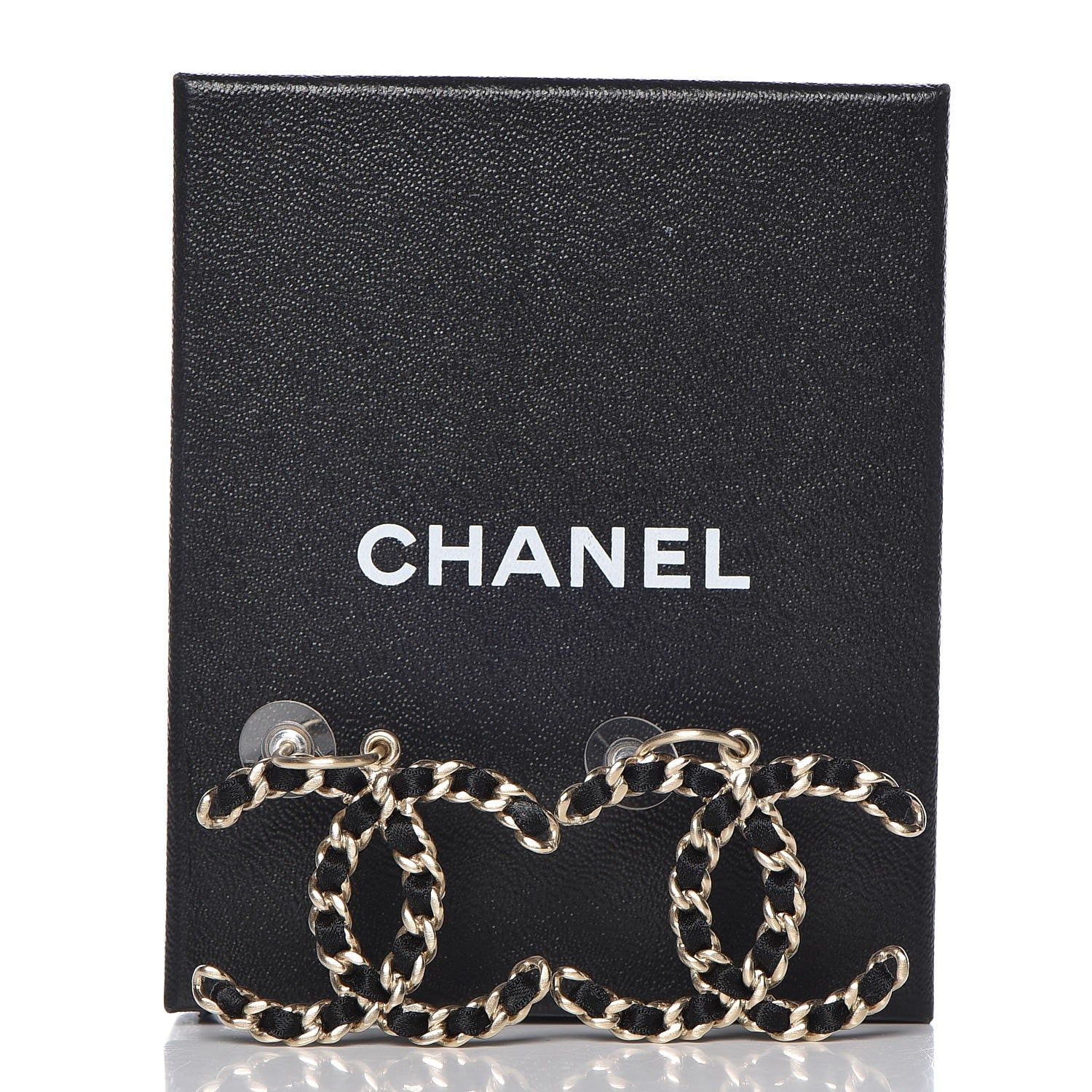 Chanel Satin CC Chain Earrings Light Gold Black 4 of 4