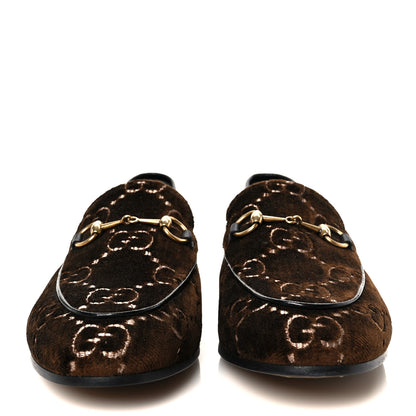 Gucci Velvet GG Monogram Horsebit Womens Jordaan Loafers 40 Brown Black 3 of 9