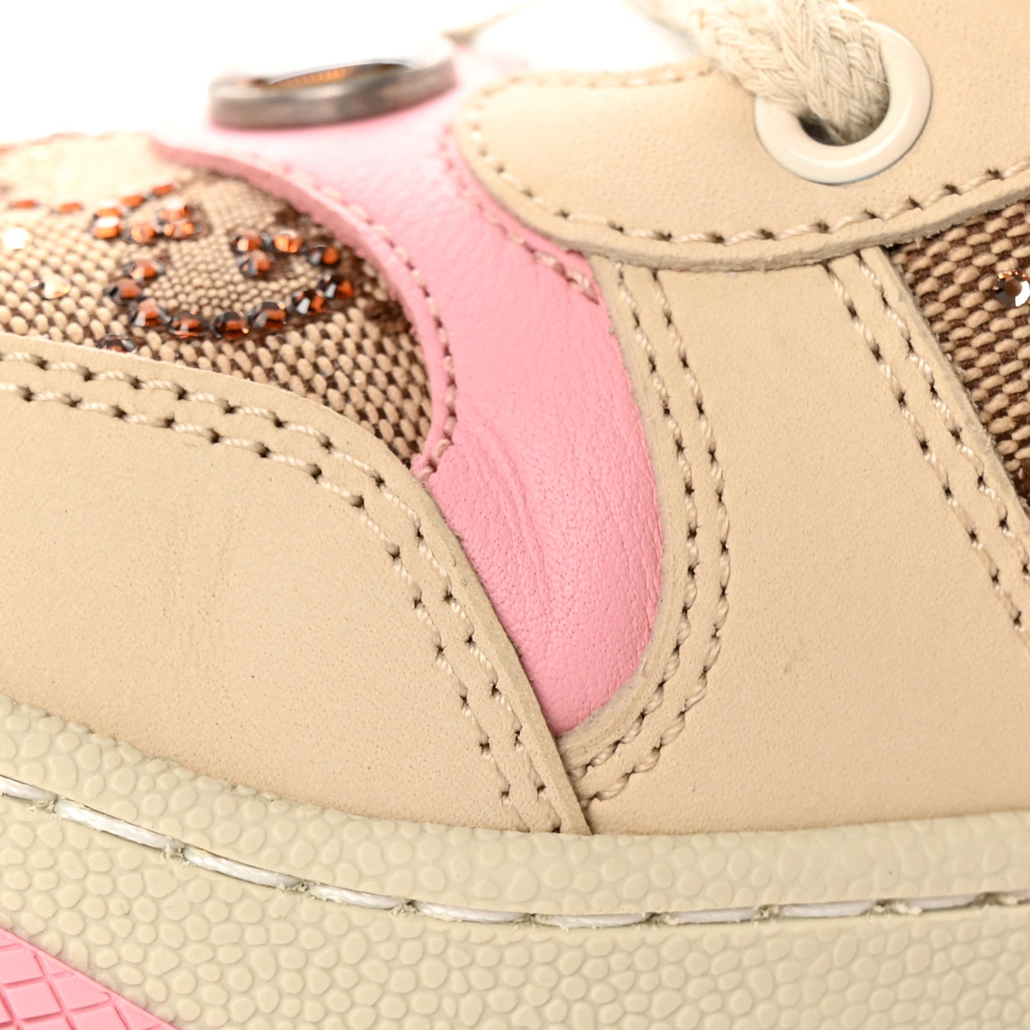 Gucci Calfskin GG Supreme Crystals Web Screener Sneakers 38 Beige Ebony Wild Rose 13 of 15