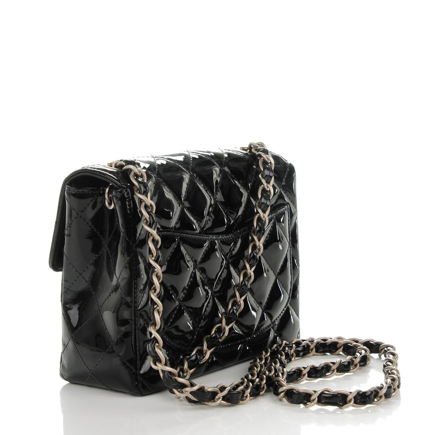 Patent Calfskin Quilted Mini Square Flap Black
