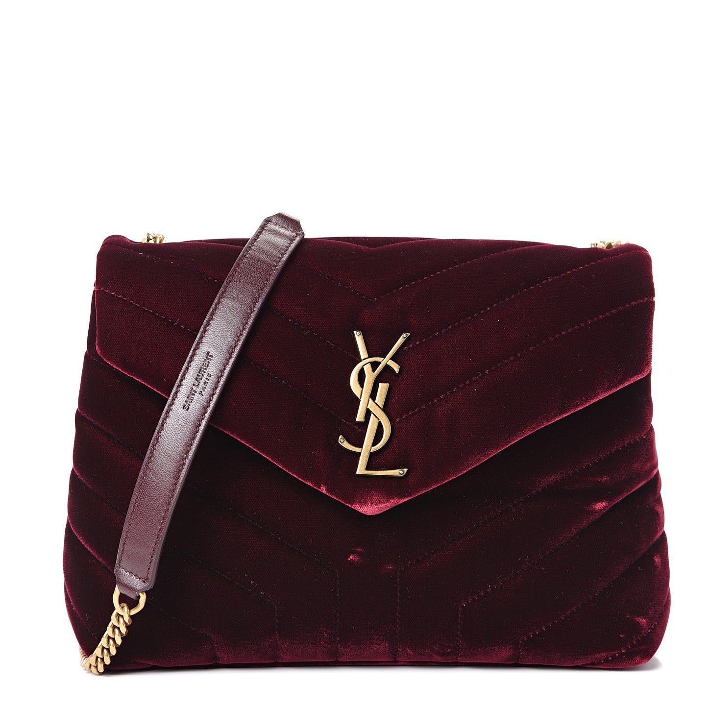 Velvet Y Quilted Monogram Small Loulou Chain Satchel Burgundy