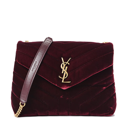 Saint Laurent Velvet Y Quilted Monogram Small Loulou Chain Satchel Burgundy 1 of 12