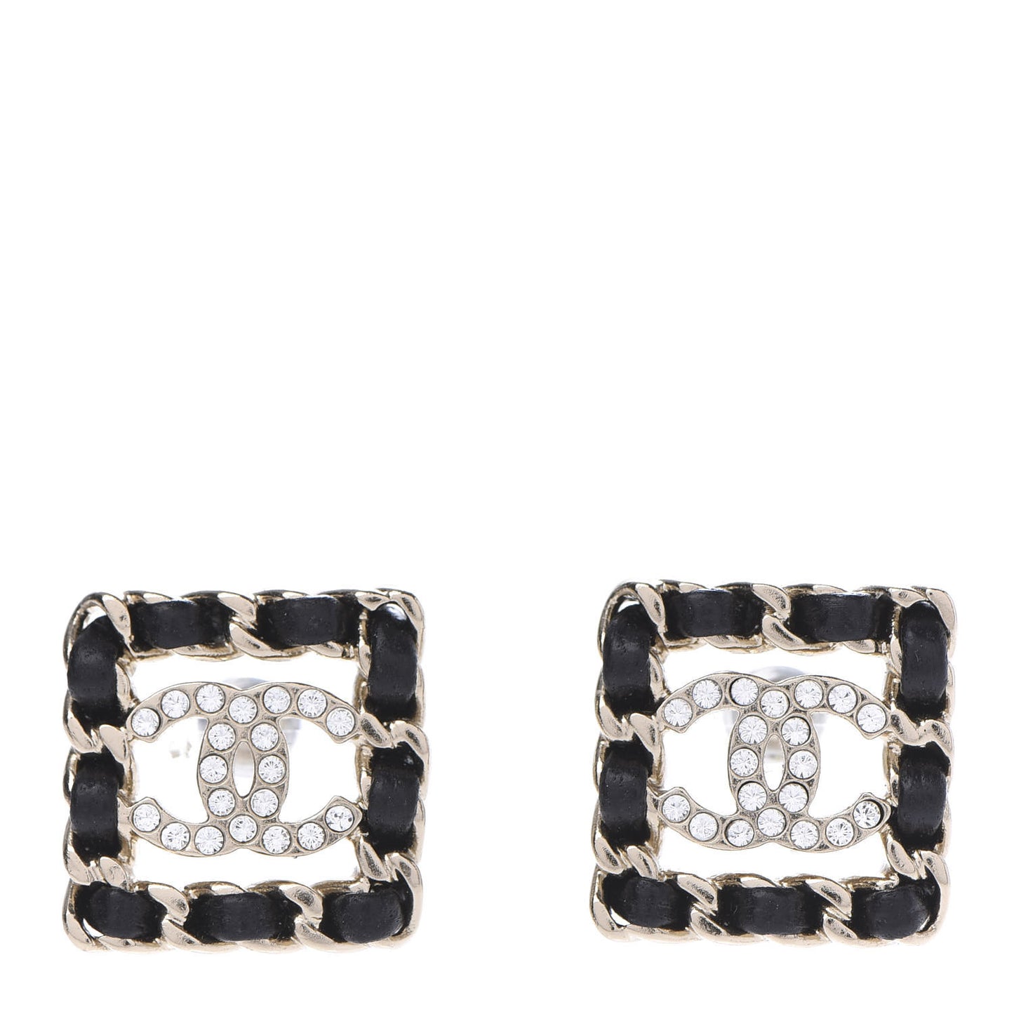 Crystal Lambskin Chain Sergeant Stud Earrings Black Gold