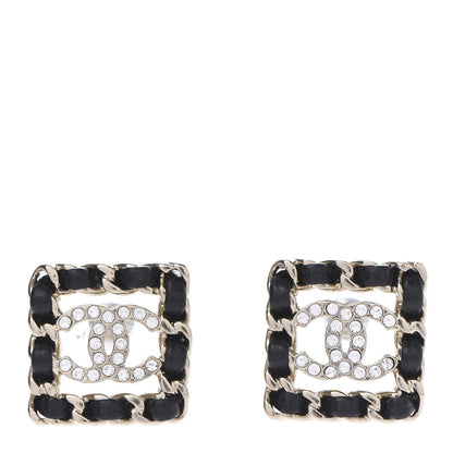Chanel Crystal Lambskin Chain Sergeant Stud Earrings Black Gold 1 of 10