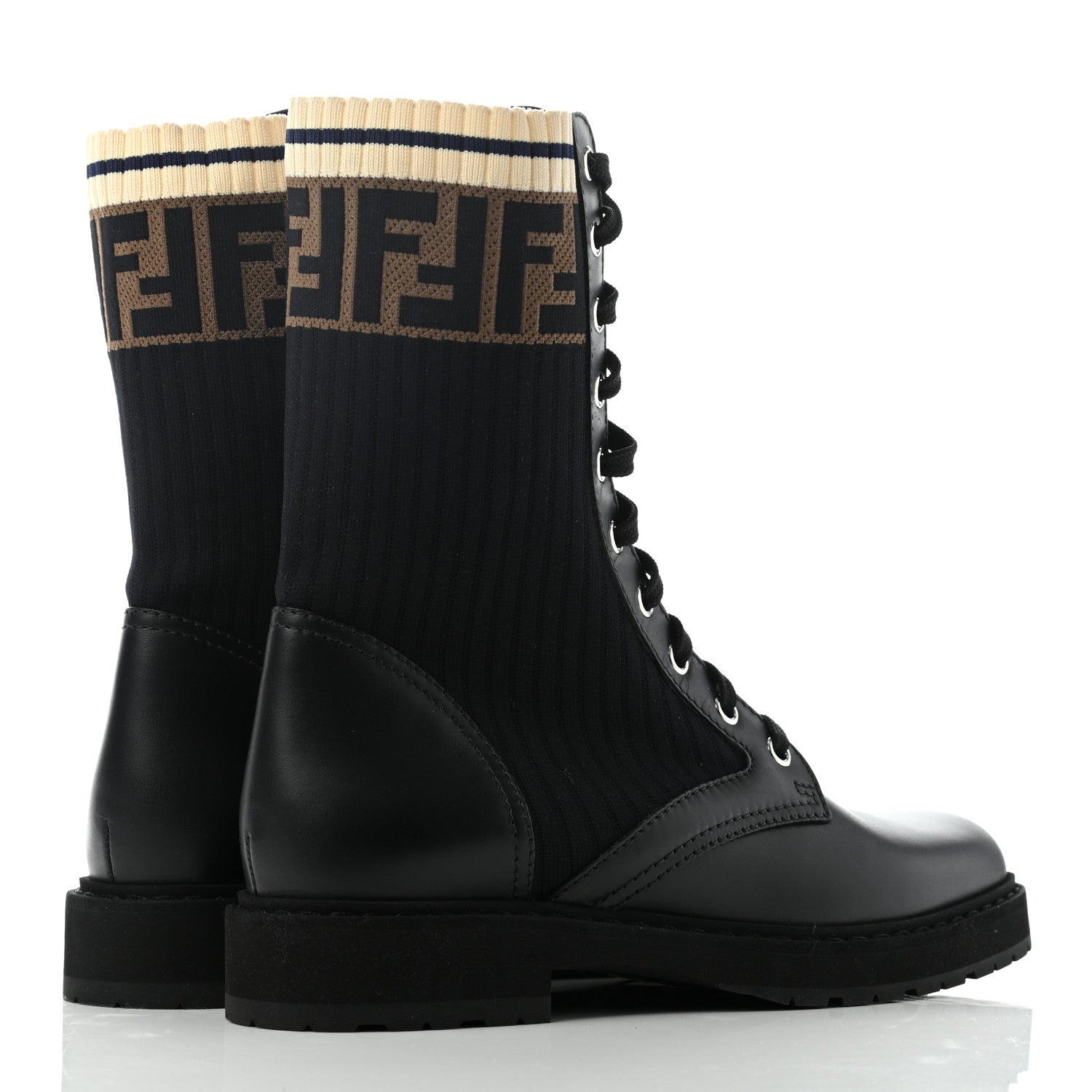 Fendi Calfskin Stretch Fabric Rockoko Biker Boots 38 Tobacco Black Marino 4 of 7