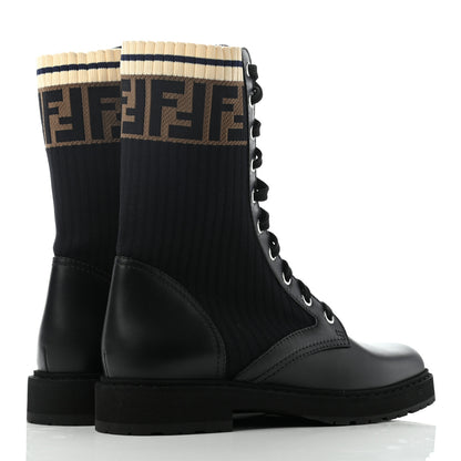 Fendi Calfskin Stretch Fabric Rockoko Biker Boots 38 Tobacco Black Marino 4 of 7
