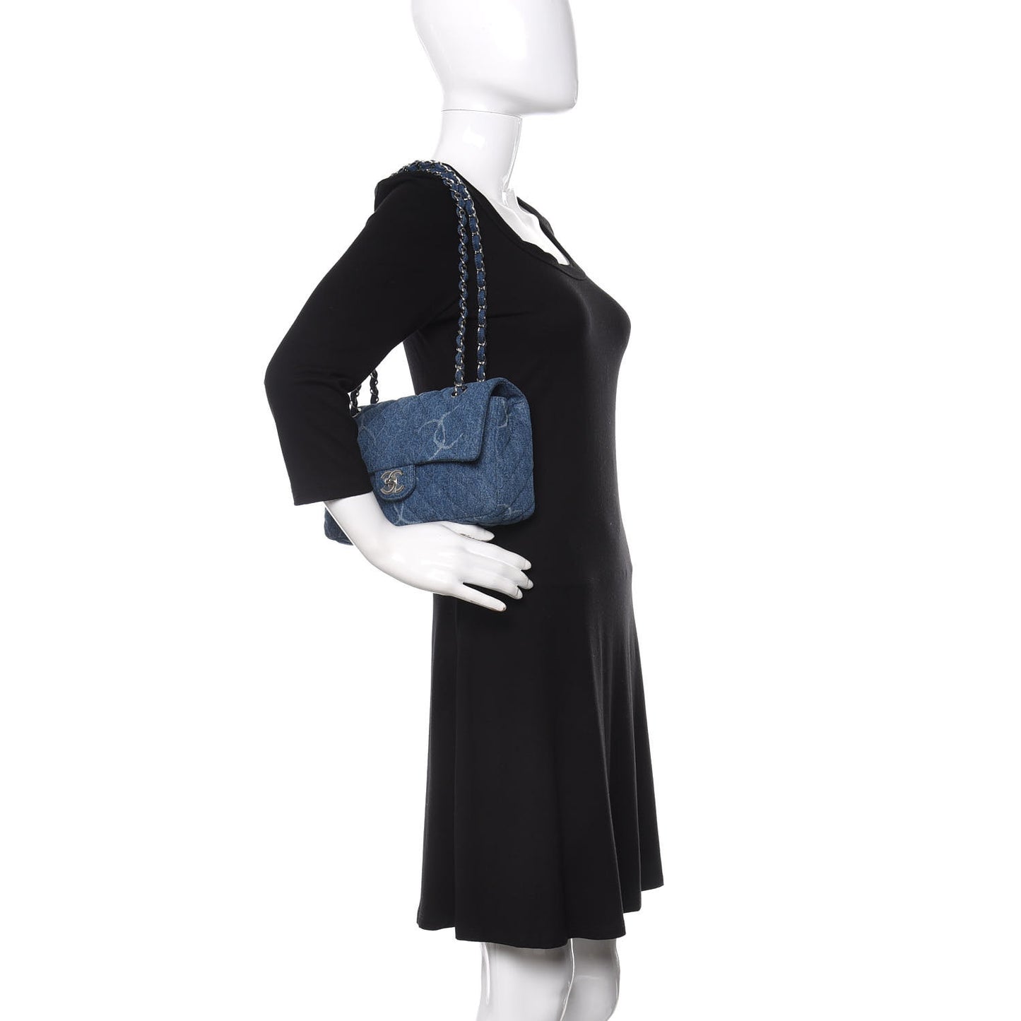 Denim Quilted CC Print Medium Single Flap Blue