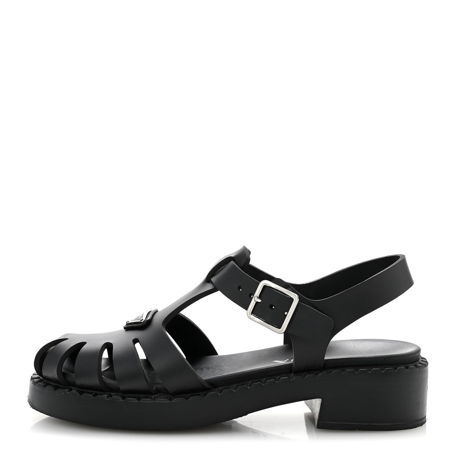 Prada Foam Rubber Metal Triangle Logo 50mm Cage Sandals 39 Black 1 of 10