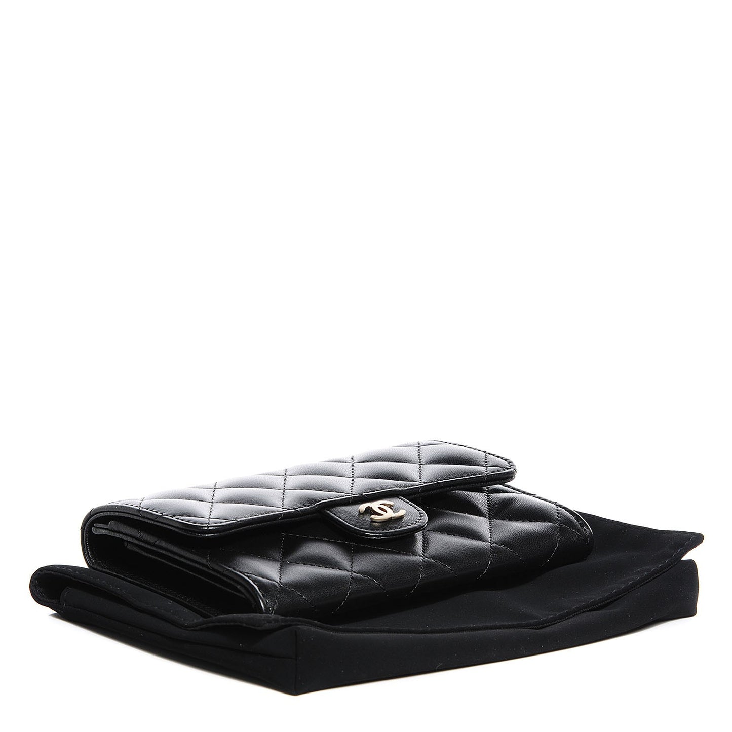 Lambskin Quilted Small Flap Wallet Black