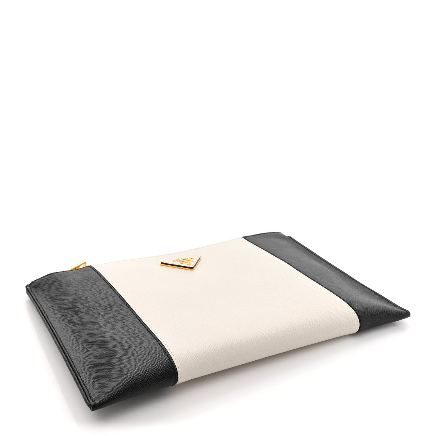 Prada Saffiano Lux Colorblock Clutch Black Talco 4 of 9