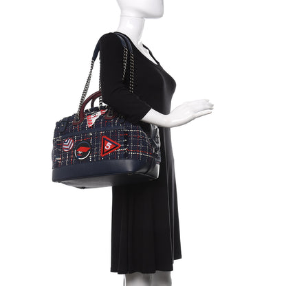 Chanel Tweed Trip Bowling Bag Navy Burgundy 2 of 10