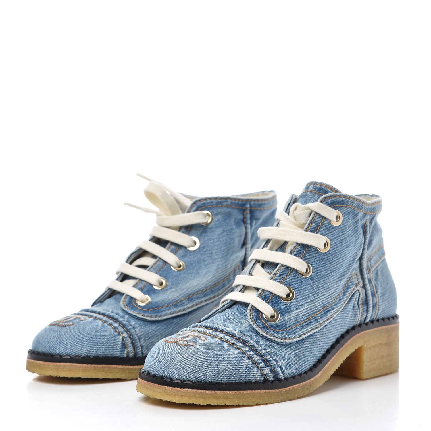 Chanel Denim Lace Up Boots 37 Light Blue 3 of 10