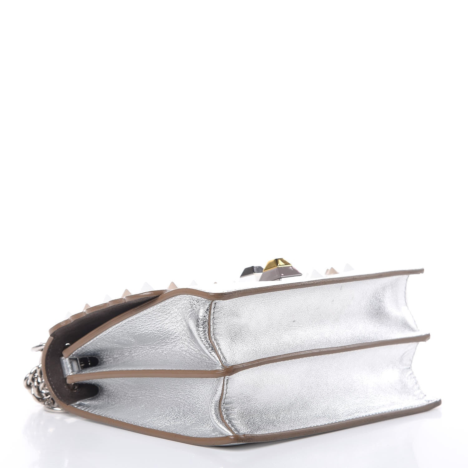 Fendi Vitello Catalan Mirror Scalloped Multi Studded Small Kan I Shoulder Bag Argento 4 of 10