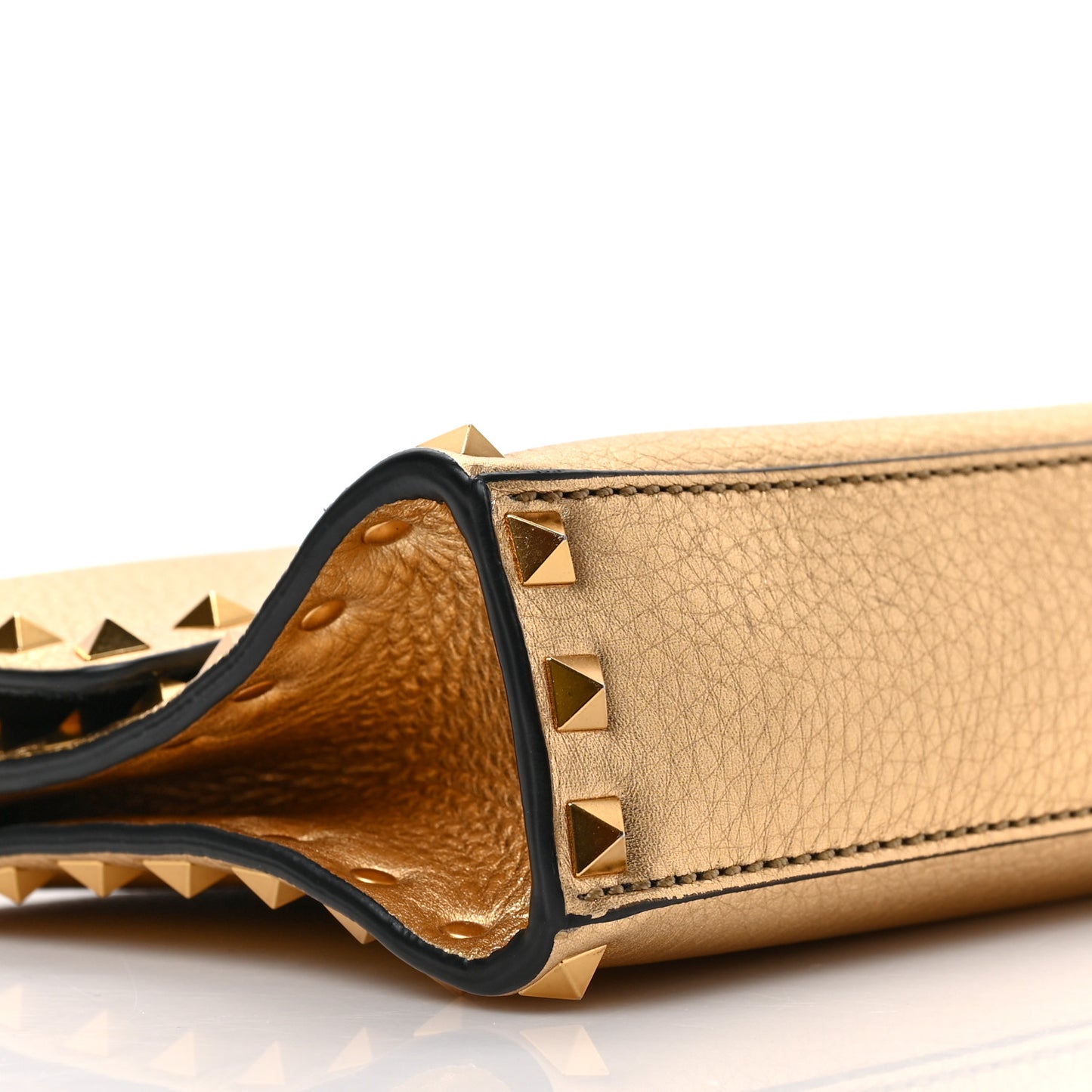 Metallic Pebbled Calfskin Medium Rockstud Flip Lock Crossbody Bag Antique Brass