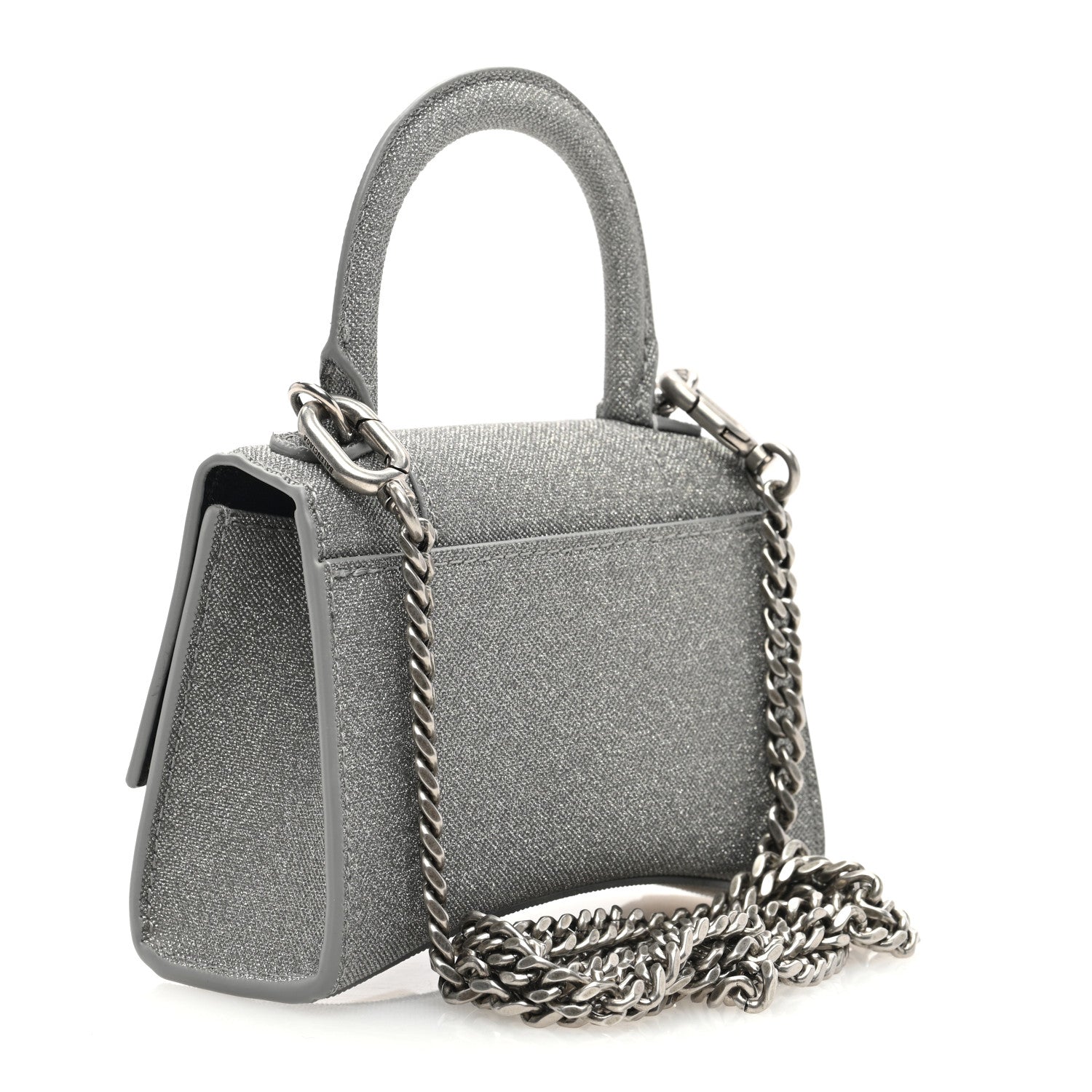 Balenciaga Glitter Fabric Hourglass Top Handle Bag Mini with Chain Grey 3 of 9