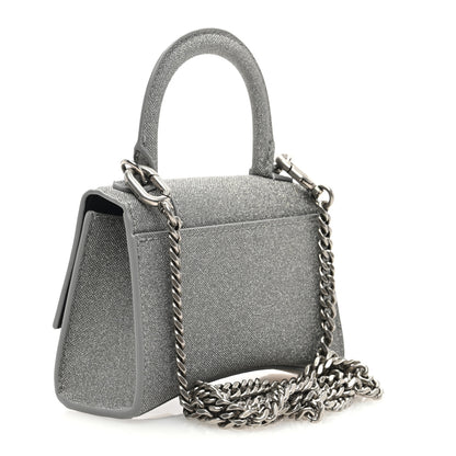 Balenciaga Glitter Fabric Hourglass Top Handle Bag Mini with Chain Grey 3 of 9